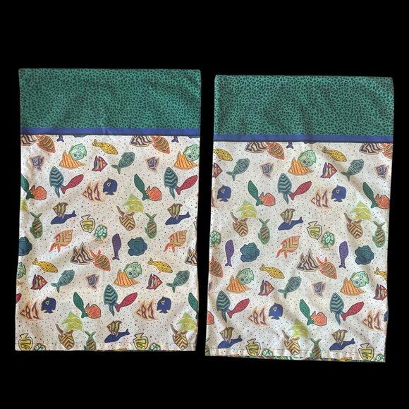 Vintage J. Kee Sheridan Pillowcases Vibrant Abstract Sea Life Patterns Beachy - Picture 2 of 8